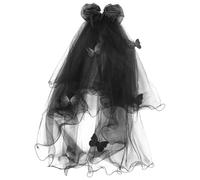 MUCKLILY Voile de Mariée Halloween Noir en Tulle Léger Coiffe Vampire Taille Unique Accessoire Cosplay pour Fête Déguisée et Enterrement de Vie de Jeune Fille Style Gothique