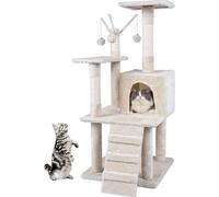 Mucola Arbre à chat Beige Arbre à chat 121cm Maison du chat Arbre à grimper Colonne pour chats Meubles de jeu Arbre à chat naturel Colonne Sisal