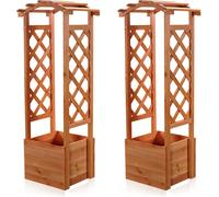 Mucola Arc de roses avec bac à plantes Treillis Colonne de roses en bois Treillis Pergola Aide pour grimper Colonne de roses - Brun Set de 2 pièces
