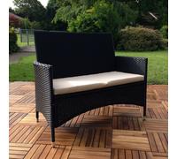 Mucola Banc de jardin Banc en rotin Poly rotin noir Coussin d'assise beige Housse de banc Banc de parc Meubles de jardin Poly rotin Coussin