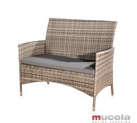 Mucola Banc en poly rotin Banc de jardin gris avec coussin Banc en rotin 2 places Balcon Set d'été Banc rembourré Outdoor Coussin d'assise Housse