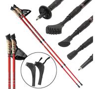 Mucola Bâtons de marche nordique réglables télescopiques en aluminium Bâtons de randonnée anti-choc, lot de 2 bâtons de trekking 5 embouts - rouge