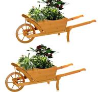 Mucola Brouette à planter Brouette de jardin en bois Brouette à fleurs Bac à fleurs Brouette en bois Bac à plantes Bac à fleurs - Marron Set de 2 pièces