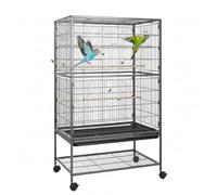 Mucola Cage à Oiseaux volière d'élevage avec tiroir 131x78x52 cm Acier Gris | Perruches et pinsons, barreaux espacés de 1,7 cm, 3 perchoirs, mangeoire, abreuvoir, 4 roulettes