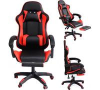 Mucola Chaise de gamer réglable en hauteur BüBraunuhl Fauteuil de bureau noir rouge + repose-pieds Chaise pivotante