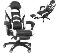 Mucola Chaise de jeu avec repose-pieds Chaise de bureau réglable en hauteur BüBraunuhl Fauteuil de direction siège baquet Chaise pivotante - noir / blanc
