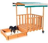 Mucola Coffre beige avec toit solaire et véranda de jeu Maison de jeu Coffre beige en bois pour enfants Coffre beige en bois avec protection UV - vert / blanc