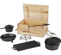 Mucola Dutch Oven Set avec caisse en bois Potjie BBQ Poêle à griller en fonte Marmite à feu pour feu de camp Camping Grill Cocotte
