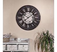Mucola Horloge murale Décor 33CM Bois Métal Analogique Motif Salon Horloge cuisine Vintage Shabby Chic Horloge Quartz Bureau - Londres Noir