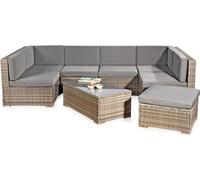 Mucola Lounge Set Polyrattan Meuble de jardin en rotin Ensemble de jardin Canapé Groupe de repas Garniture de jardin - Gris