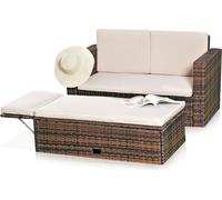 Mucola Meubles de jardin en poly rotin Lounge Fauteuil Canapé Banc Table Repose-pieds Pliable Ensemble de jardin en rotin Extérieur - Marron
