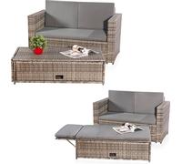 Mucola Meubles de jardin en poly rotin Lounge Fauteuil Canapé Banc Table Repose-pieds pliable Set de jardin en rotin Outdoor - Gris