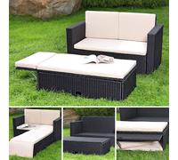 Mucola Meubles de jardin en poly rotin Lounge Fauteuil Canapé Banc Table Repose-pieds pliable Set de jardin en rotin Outdoor - Noir
