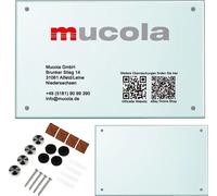 Mucola Panneau d'entreprise Panneau publicitaire Panneau cabinet médical Blanc 80x60 Verre de sécurité Logo Nom de l'entreprise Salles de réunion Cabinets médicaux Environnement de bureau