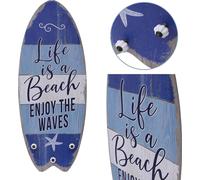 Mucola Panneau en planches avec 3 crochets Portemanteau mural Shabby Chic Bois Panneau de garde-robe Tableau en bois - Proverbe Life is a Beach