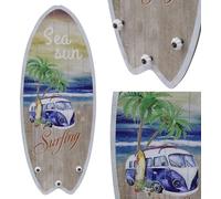 Mucola panneau en planches avec 3 crochets Portemanteau mural Shabby Chic Bois Panneau de garde-robe Tableau en bois - Proverbe Surfing