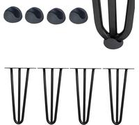 Mucola Pieds de table 4 pièces Hairpin Leg Pieds en épingle à cheveux Piètement de table Patins de table Pied de table de salle à manger - Noir 3 entretoises 60CM