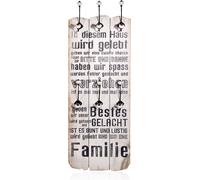 Mucola Portemanteau mural 100cm Portemanteau avec 6 patères Shabby Chic en bois Panneau de garde-robe - Proverbe On vit dans cette maison