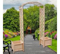 Mucola Treillis avec bac à plantes Treillis Arche de roses Support pour rosiers Colonne de roses Arche de porte Pergola en bois Treillis - Naturel