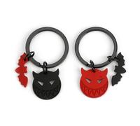 MUCOOS Lot de 2 porte-clés d'Halloween, pendentif diable et chauve-souris, décorations d'Halloween, porte-clés amusant, cadeaux de fête, porte-clés personnalisé, porte-clés, argenté, S