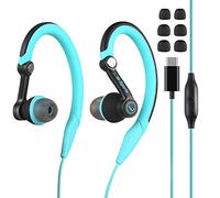 mucro Casque de sport filaire, écouteurs intra-auriculaires avec crochet d'oreille, écouteurs de course avec microphone pour iPhone, iPod, téléphone Android (Bleu-TypeC)