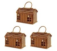 Mucshim Lot de 3 paniers en rotin imitation maison avec couvercle, organisateur d'étagère décoratif tissé à la main avec poignée pliante, panier en osier pour récolte