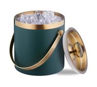 Mucshim Seau à glace, en acier inoxydable, double paroi, avec couvercle et 2 l, bac à glaçons vert et doré
