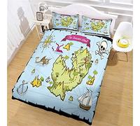 MUCXBE Parures De Lit pour 1 Personnes 180x200cm avec 2 Taies d'oreiller 3 Pièces Ultra Doux Carte Au Trésor Bleue Microfibre Hypoallergénique Housse De Couette avec Fermeture À Glissière