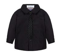 Mud Kingdom Chemise à manches longues avec cravate pour garçon, Uni L Noir, 3 ans