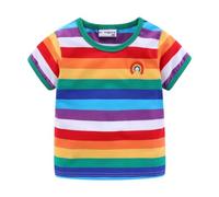 Mud Kingdom Grands garçons T-Shirts Arc en Ciel Rayures Manche Courte Vert 7-8 Ans