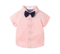 Mud Kingdom Petit Garçon Habillé Chemise et Nœud Papillon Plaine Rose Décontracté Été 5 Ans