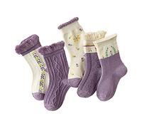Mud Kingdom Petite Fille Chaussettes de Dessin Animé Doux 5 Paires à Volants Fleurs Mignonnes Violet 6-8 Ans Coton Équipage