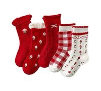 Mud Kingdom Petite Fille Lot de 5 Chaussettes Mignonnes en Coton Doux et Chaud Rouge Bonne Année 3-5 Ans