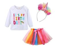 Mud Kingdom Tenues d'anniversaire De Licorne pour Filles Arc-en-Ciel à Manches Longues 7 Ans