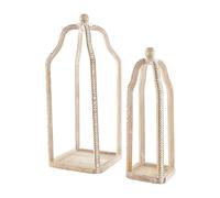 Mud Pie Grande Lanterne perlée en Bois, Marron, Petite Taille 54,6 x 19,1 cm | Grande 64,8 x 24,1 cm, 53,5 x 24,1 cm