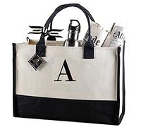 Mud Pie Sacs fourre-Tout Classiques en Toile Noire et Blanche Initiale (A), 100% Coton, 43,2 x 48,3 x 5,1 cm