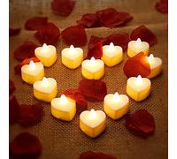 Mudder 12 Pièces LED Bougies Chauffe-Plat Forme de Cœur LED Bougies d’Amour avec 200 Pétales de Rose en Soie Fausses Pétales de Dispersion pour Saint-Valentin (Lumière Jaune, Pétale Rouge Foncé)