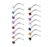 Mudder 15 Pièces Anneau de Nez en Forme L Boucle de Nez Piercing Bijoux, 20 Gauge, 15 Couleurs