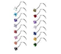 Mudder 20 Gauge 15 Pièces Anneaux de Nez Courbés en Acier Inoxydable Bague du Nez Vis de Zircon Piercing Bijoux pour Le Corps, 15 Couleurs 0.01kg