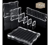 Mudder 7 Pièces Set de Blocs de Tampons en Acrylique Outils de Blocs d'Estampage Transparents avec Grille et Poignée, Blocs de Tampons Décoratifs pour Scrapbooking Artisanat Fabrication DIY