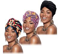 Mudder Lot de 3 turban africains pré-noués pour femme Taille Unique Multicolore