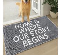 Muddy Mat Paillasson en microfibre absorbant et antidérapant pour animal domestique - Tapis chenille antidérapant et lavable pour intérieur et extérieur - Home is Where Our Story Begins - Tapis de
