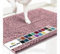 Muddy Mat® Paillasson original pour chien pour pattes boueuses, en microfibre super absorbante, antidérapant, lavable, à séchage rapide, lavable en machine, pour intérieur et extérieur, rose, 45,7 x