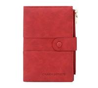 Mudono Porte-passeport et porte-cartes pour femme avec blocage RFID - Portefeuille de voyage fin avec fente pour carte de vaccin, Rouge, Minimaliste