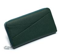Mudono Portefeuille pour femme en cuir véritable avec blocage RFID pour cartes de crédit, pochette élégante avec fenêtre pour carte d'identité, vert foncé, Minimaliste