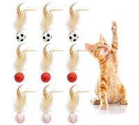 Mudoulu 3 Pièces Balles Rebondissantes avec Plumes pour Chat, Jouets Interactifs pour Chats Intérieurs, Jouets de Chasse Anti-Stress pour Chaton et Chat Adulte
