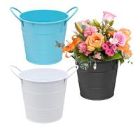 Mudoulu Lot de 3 Mini Pots de Fleurs Métal Vintage avec Poignée, Cache-Pots Décoratifs de Table pour Plantes, Décoration Maison, Balcon et Jardin