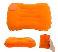 Mudoulu Oreiller Gonflable pour Voyage, Coussin Auto-Gonflant en TPU et Velours, Oreiller Léger Compact pour Avion Camping Bureau (Orange)
