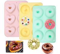 Mudoulu Set de 3 Moules à Donuts en Silicone Formes Cœur et Rond, Moules Antiadhésifs Réutilisables pour Donuts, Muffins, Brownies, Gâteaux et Desserts au Four