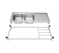 Mudshape Évier double en acier inoxydable avec table de travail et support à double roulement, cuvette individuelle en acier inoxydable pour magasin, salle à manger, cuisine, cuisine domestique